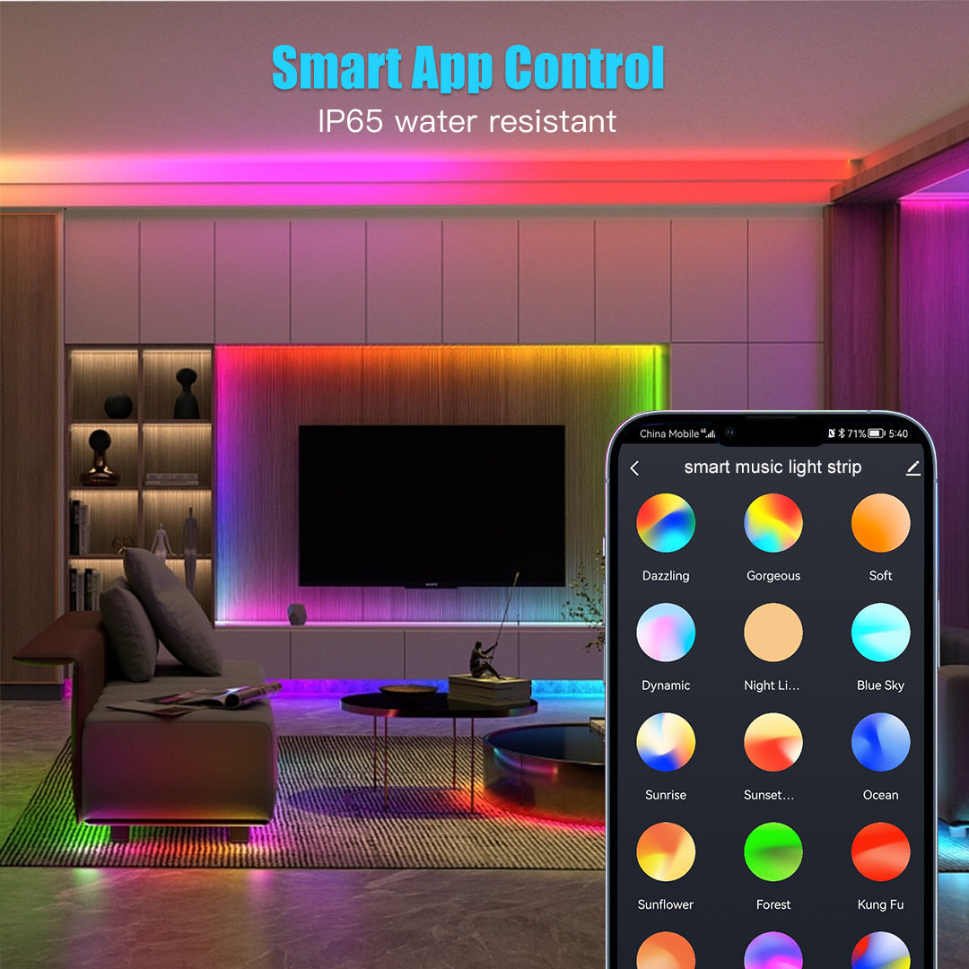 Rectangle Rgbic Led Smart RGBIC 50ft LED Strip Lights with Remote & App Control - Stripoo