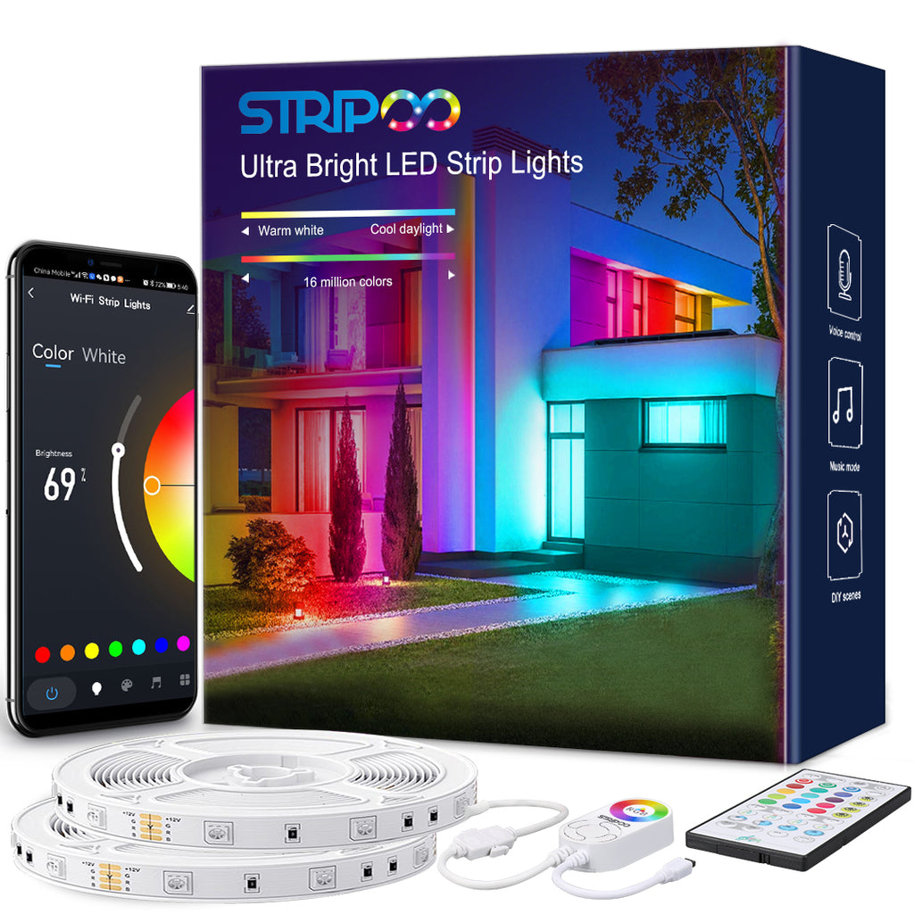 RGBIC Permanent 50 ft. Outdoor Smart Plug-In Color Changing White Tape LED  String Light with IP65 Waterproof Housing